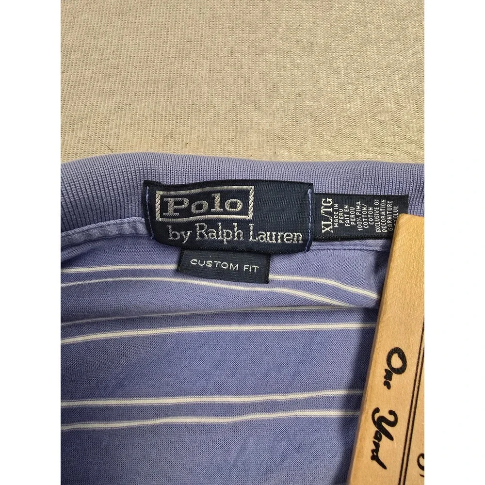 Polo Ralph Lauren Mens XL Pima Cotton Striped Polo Shirt Blue Custom Fit 5069‎
